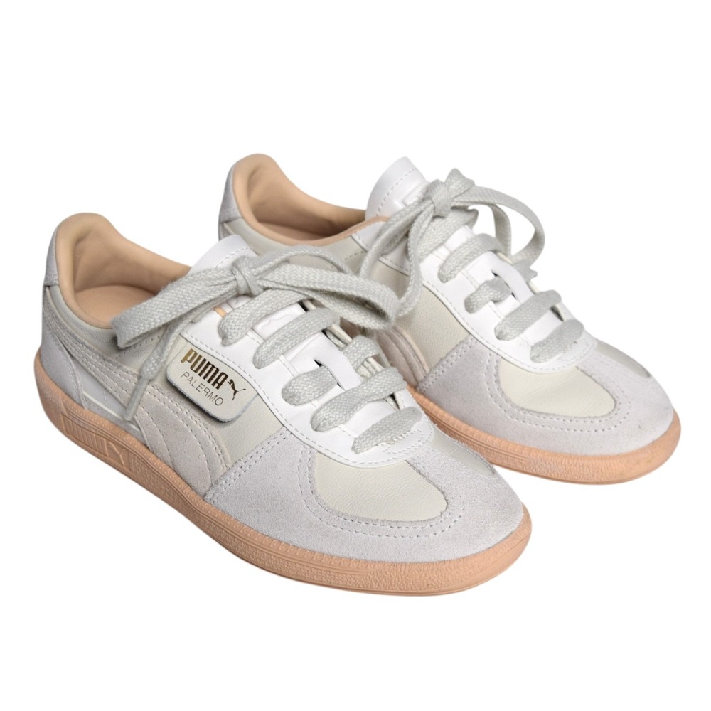 PUMA Palermo Leather Sneaker Warm White Alpine Snow Cashew Womens Sz 6 397647-11